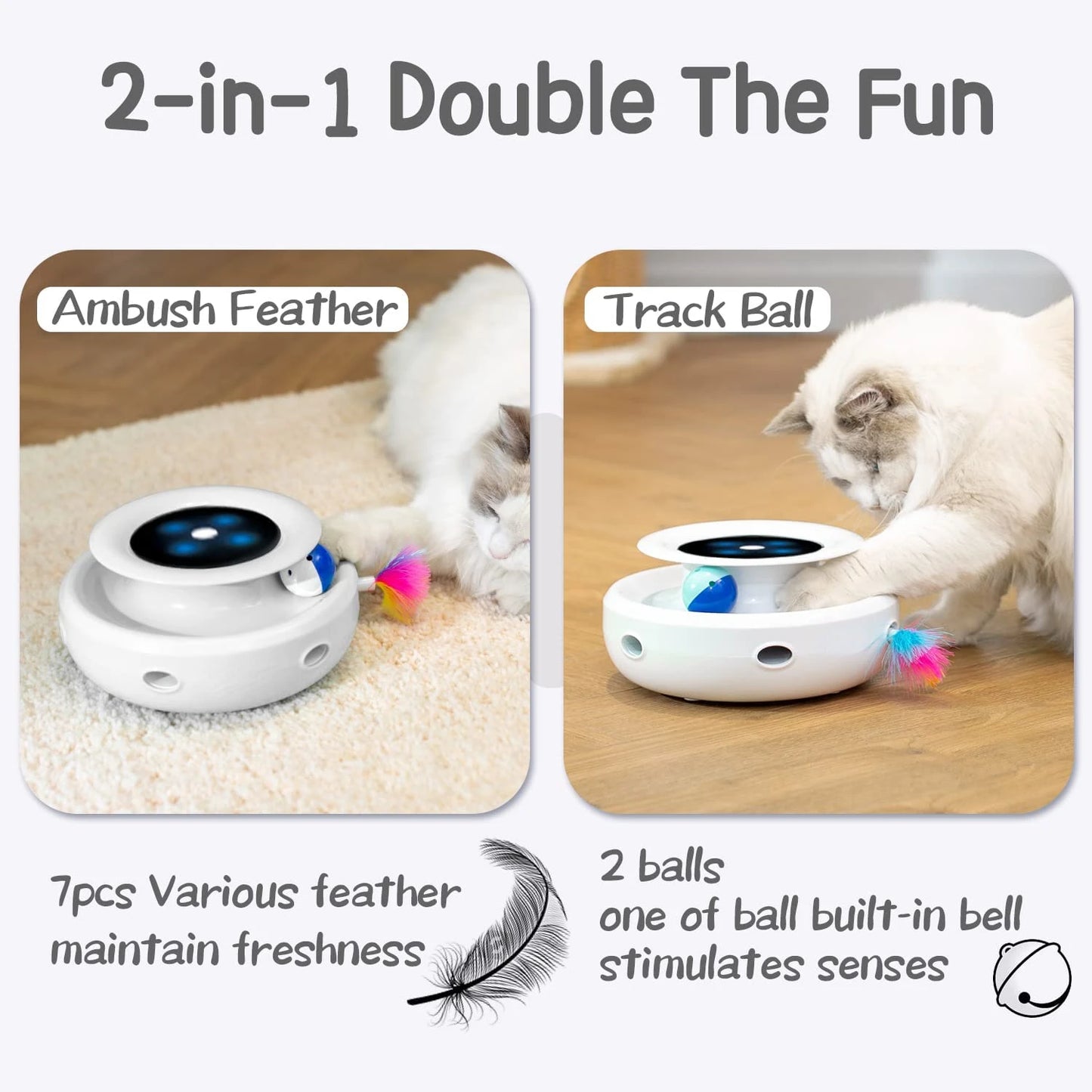 ATUBAN Cat Toys 2in1 Interactive Cat Toys for Indoor Cats, Timer Auto On/Off, Cat Toy Balls & Ambush Feather Electronic Cat Toy