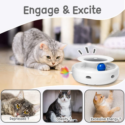 ATUBAN Cat Toys 2in1 Interactive Cat Toys for Indoor Cats, Timer Auto On/Off, Cat Toy Balls & Ambush Feather Electronic Cat Toy