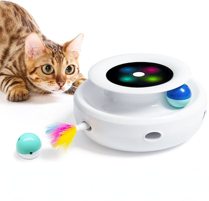 ATUBAN Cat Toys 2in1 Interactive Cat Toys for Indoor Cats, Timer Auto On/Off, Cat Toy Balls & Ambush Feather Electronic Cat Toy